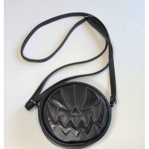 Love Pain and Stitches Pumpkin Kult Black Glitter Jack-O-Lantern Crossbody Bag